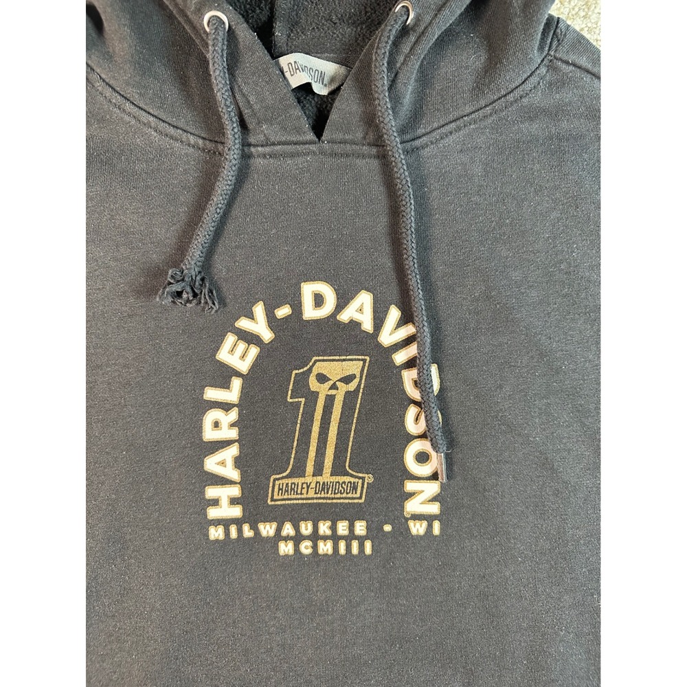Harley-Davidson Mens Slim Fit Hoodie Black Skull Graphic Pullover Large